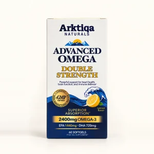 Caja de Arktiqa Advanced Omega Double Strength, omega 3 de 2400 mg con EPA y DHA, 60 cápsulas blandas