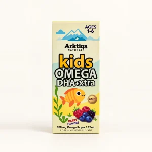 Caja de Arktiqa Kids Omega DHA+Xtra, omega 3 líquido sabor frutos rojos para niños de 1 a 6 años, 60 mL