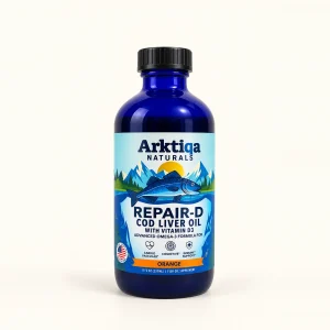 Frasco de Arktiqa Repair-D, aceite de hígado de bacalao con vitamina D3, sabor naranja, 237 mL
