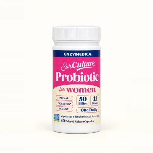 Frasco de Enzymedica SubCulture Probiotic for Women, probiótico de 50 mil millones de UFC, 30 cápsulas